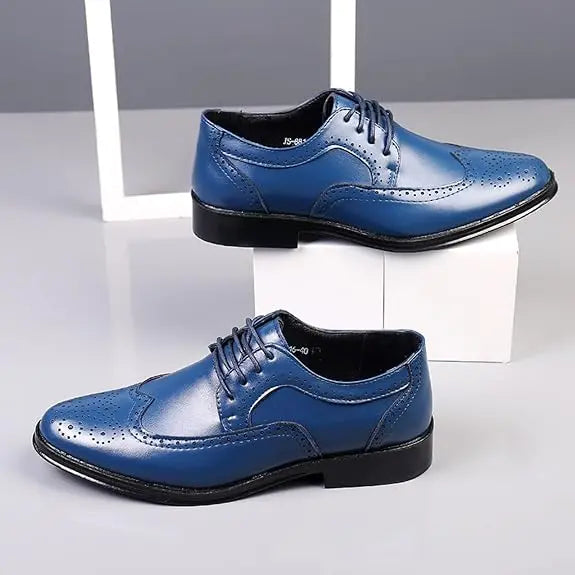 Wingtip Dress Shoes with Lace Closure and Uniform Surface for Men Azzoria