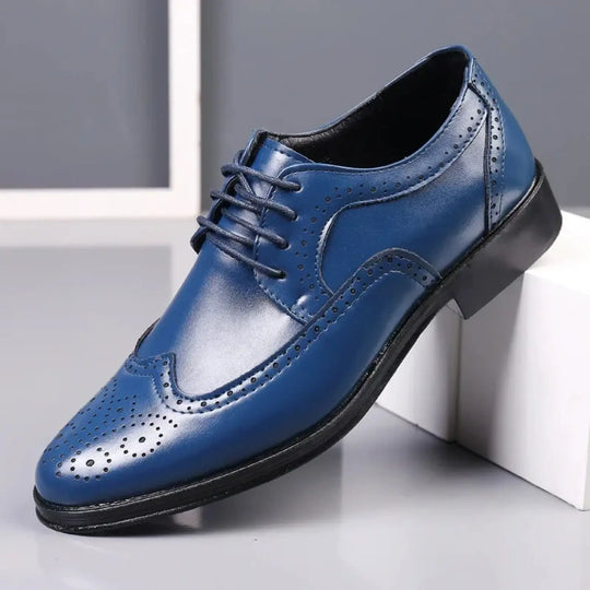 Wingtip Dress Shoes with Lace Closure and Uniform Surface for Men Azzoria