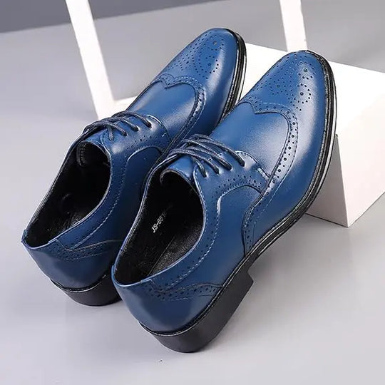 Wingtip Dress Shoes with Lace Closure and Uniform Surface for Men Azzoria