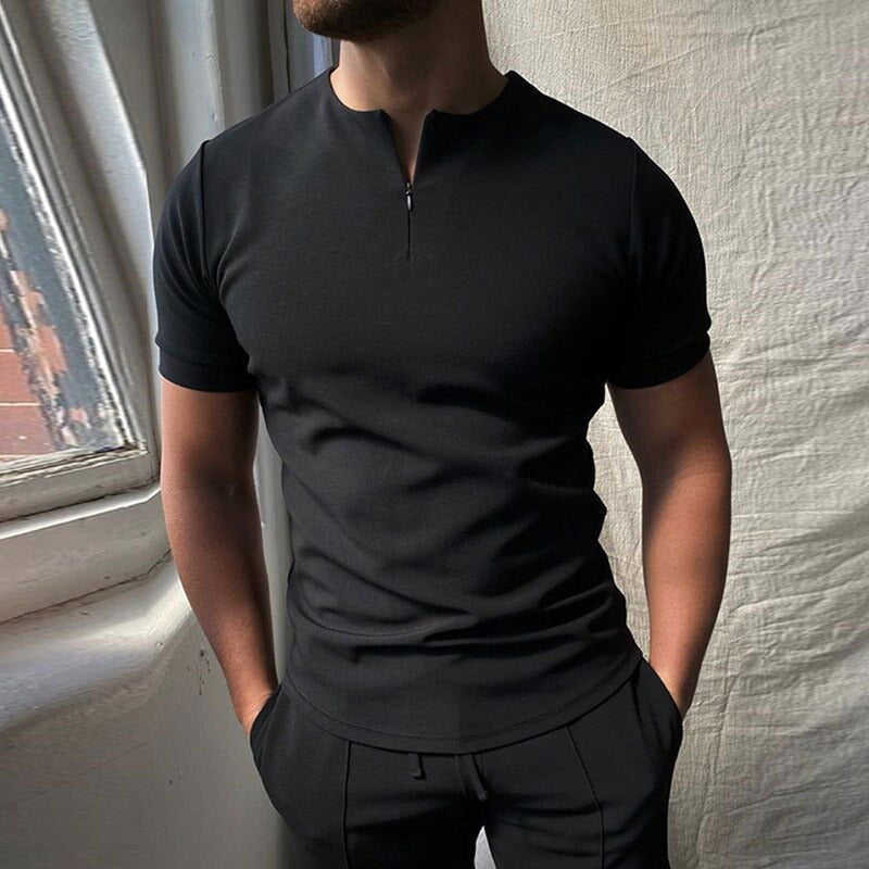 Zip-Up Shirt with Short Sleeves – Casual Fit for Men
