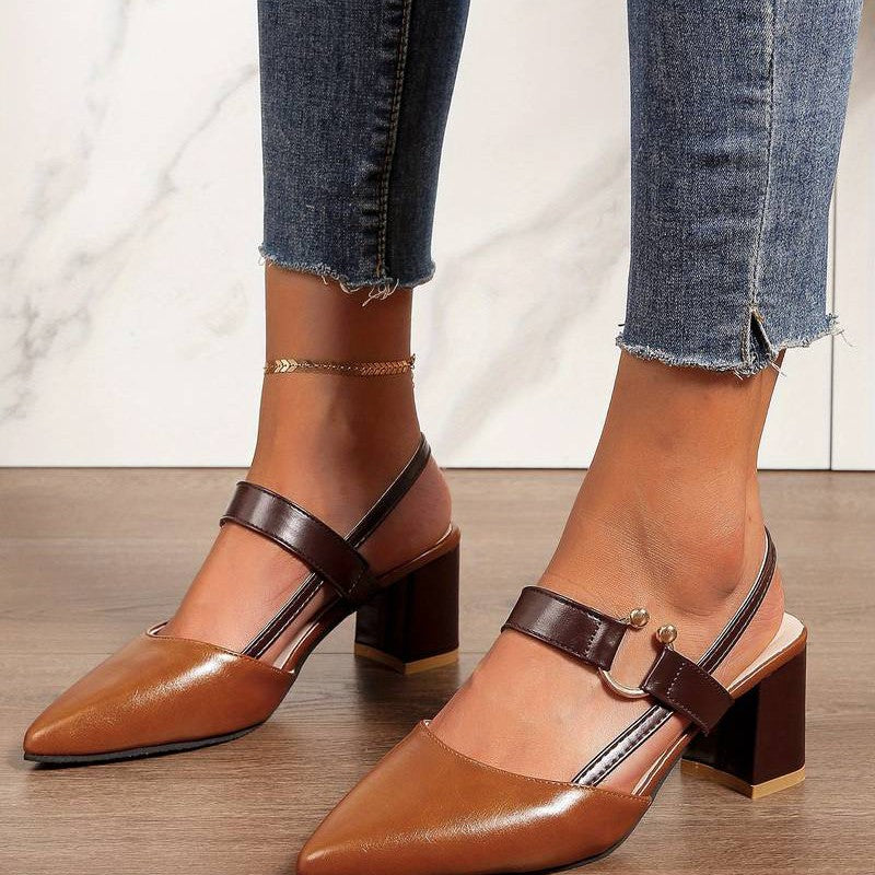 Two-Tone Block Heel Sandals with Buckle Strap