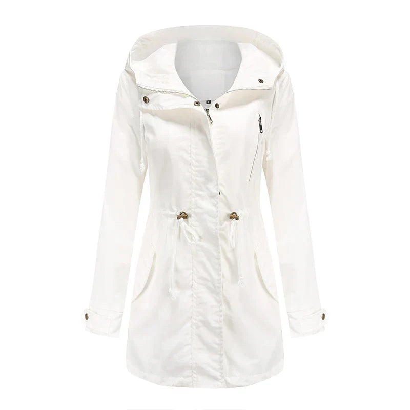 Hooded Parka Jacket with Snap Closure and Adjustable Waist – For Women