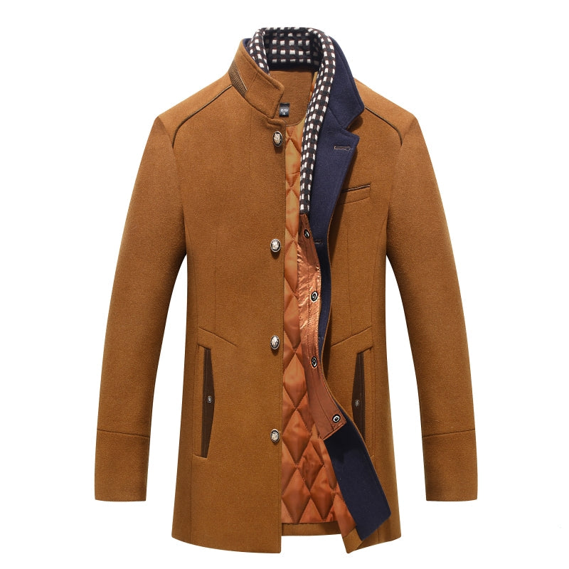 Wool Blend Quilted Coat with Collar for Men
