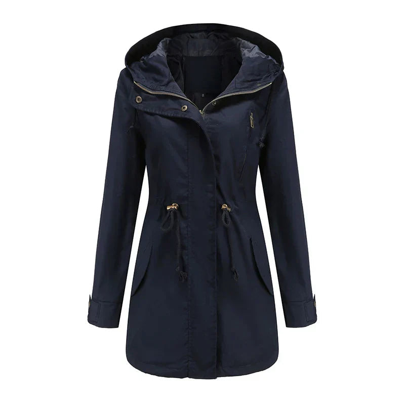 Hooded Parka Jacket with Snap Closure and Adjustable Waist – For Women