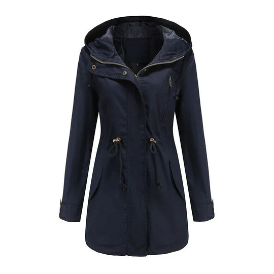Hooded Parka Jacket with Snap Closure and Adjustable Waist – For Women