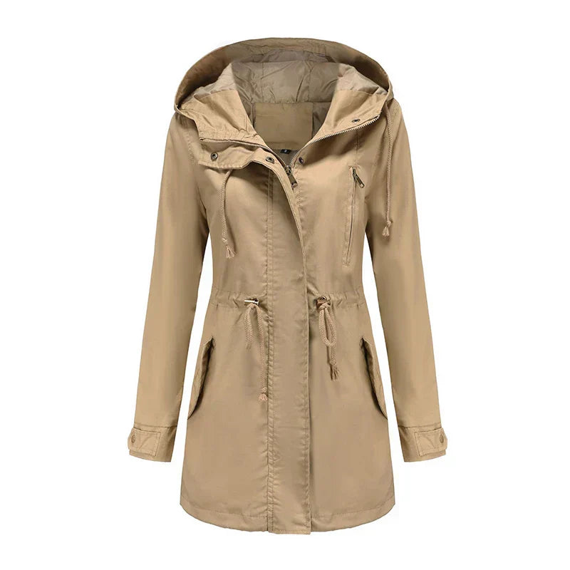 Hooded Parka Jacket with Snap Closure and Adjustable Waist – For Women