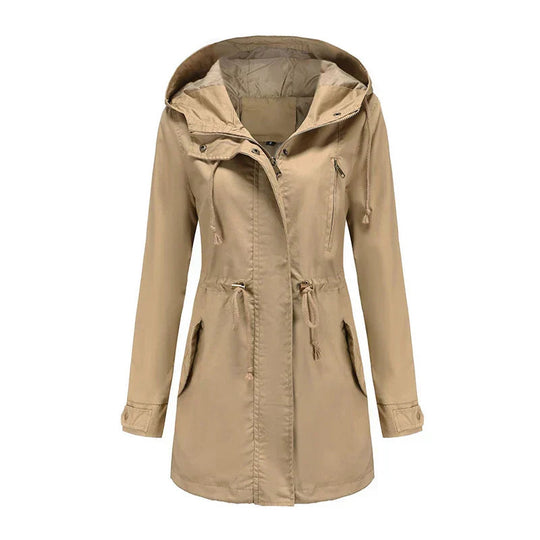 Hooded Parka Jacket with Snap Closure and Adjustable Waist – For Women