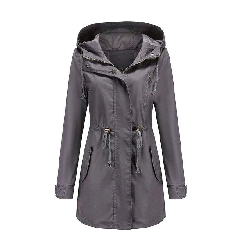 Hooded Parka Jacket with Snap Closure and Adjustable Waist – For Women