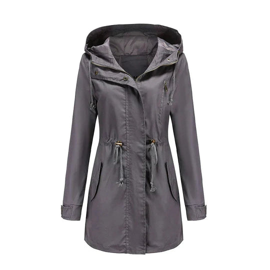 Hooded Parka Jacket with Snap Closure and Adjustable Waist – For Women