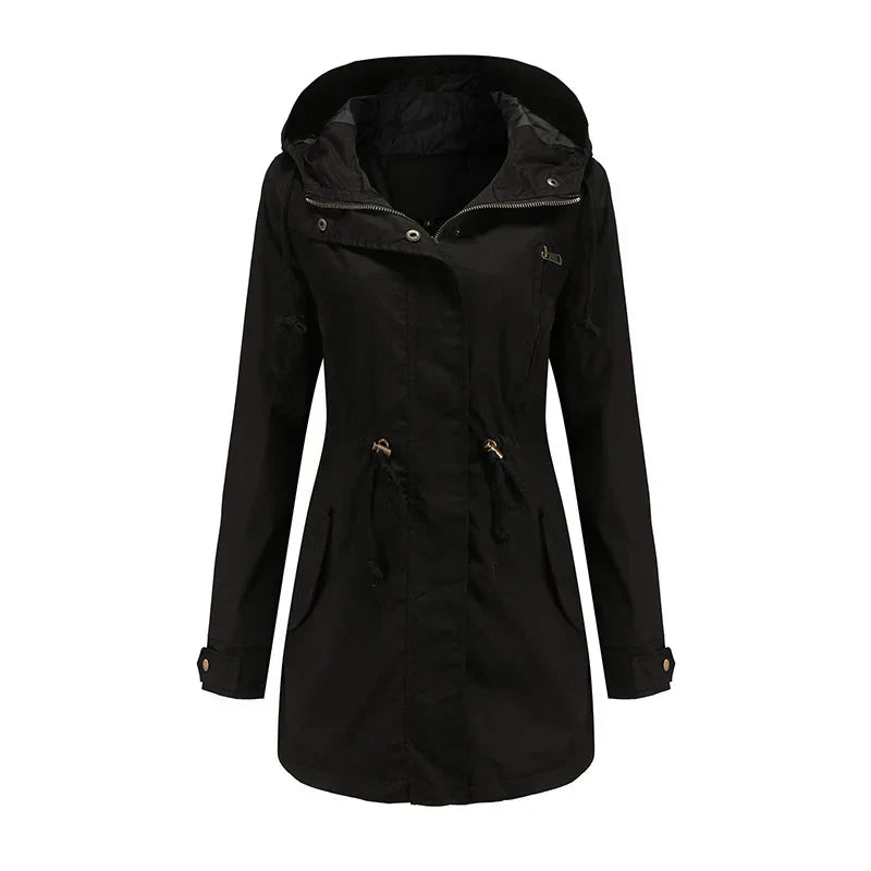 Hooded Parka Jacket with Snap Closure and Adjustable Waist – For Women