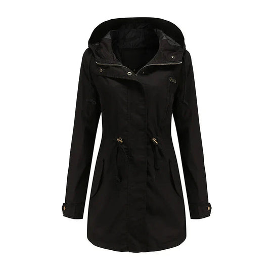 Hooded Parka Jacket with Snap Closure and Adjustable Waist – For Women
