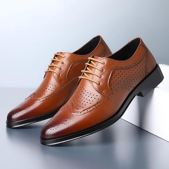 Wingtip Dress Shoes with Lace Closure and Uniform Surface for Men