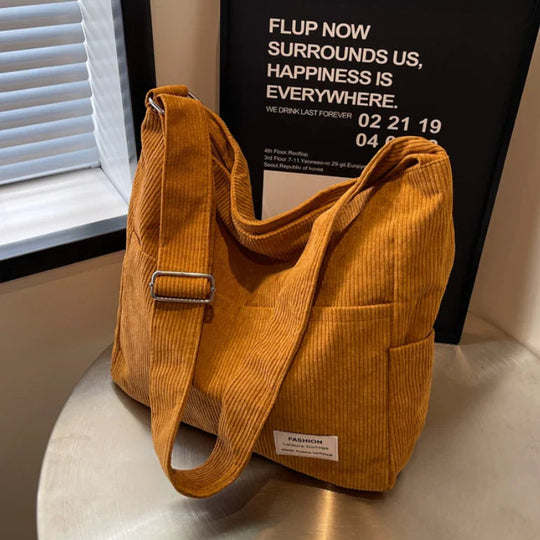 Ribbed Texture Shoulder Bag with Adjustable Strap – For Women