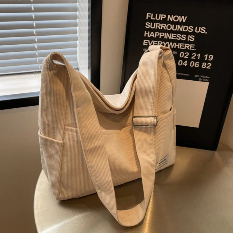 Ribbed Texture Shoulder Bag with Adjustable Strap – For Women