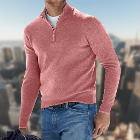 Michael – Men’s Merino Wool Half-Zip Sweater with Stand Collar