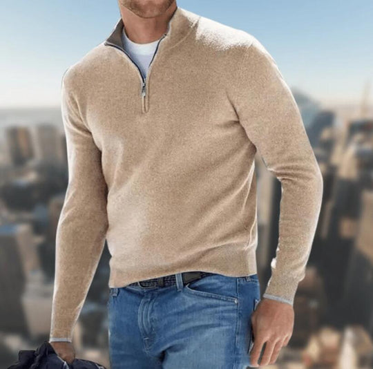 Michael – Men’s Merino Wool Half-Zip Sweater with Stand Collar