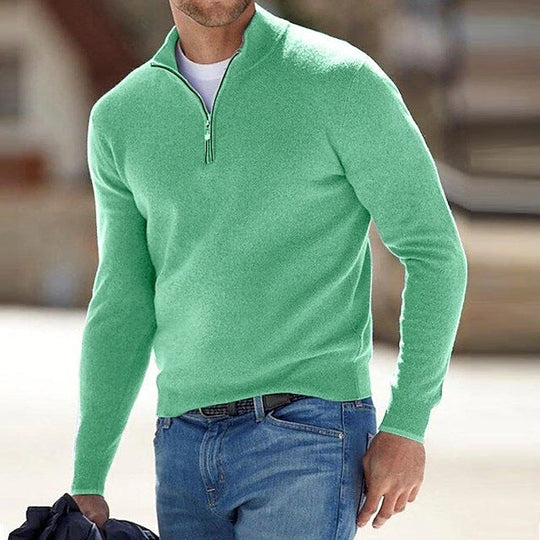 Michael – Men’s Merino Wool Half-Zip Sweater with Stand Collar
