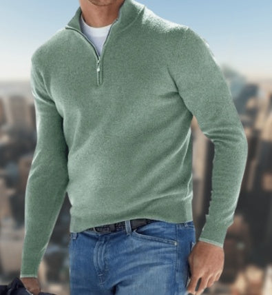 Michael – Men’s Merino Wool Half-Zip Sweater with Stand Collar