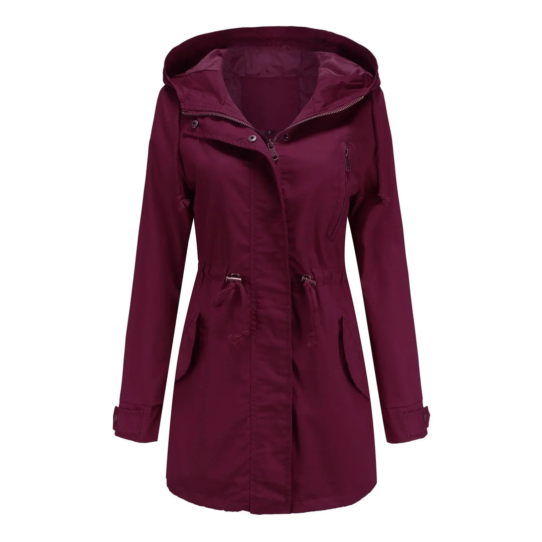 Hooded Parka Jacket with Snap Closure and Adjustable Waist – For Women
