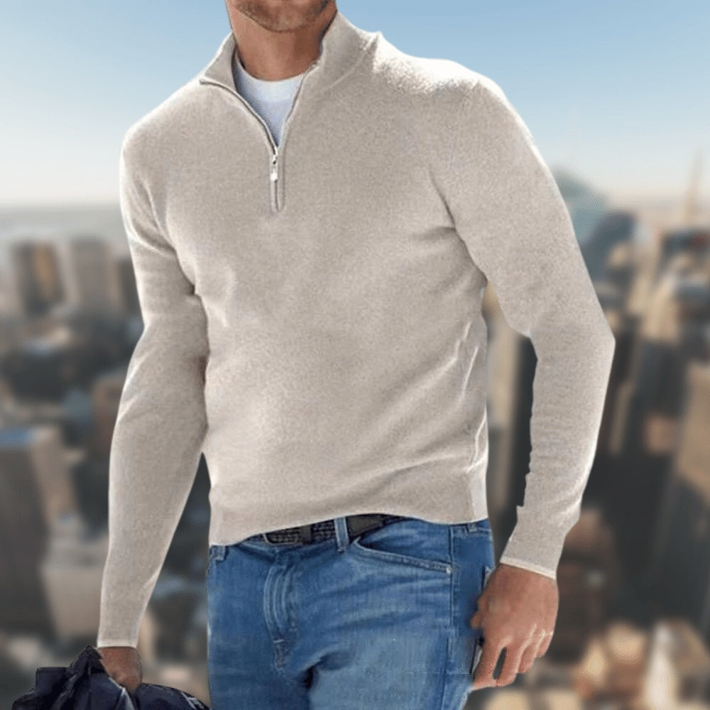 Michael – Men’s Merino Wool Half-Zip Sweater with Stand Collar