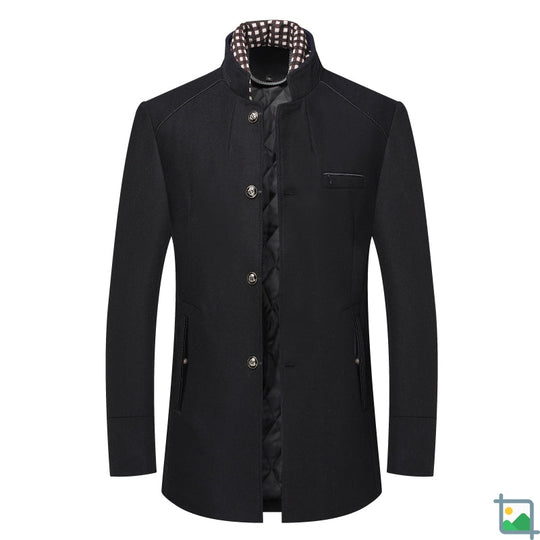 Wool Blend Quilted Coat with Collar for Men