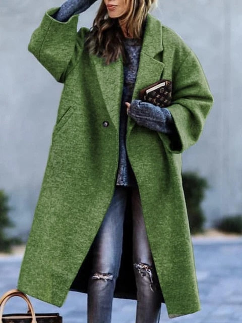Claire – Women’s Long Coat with Lapel Collar