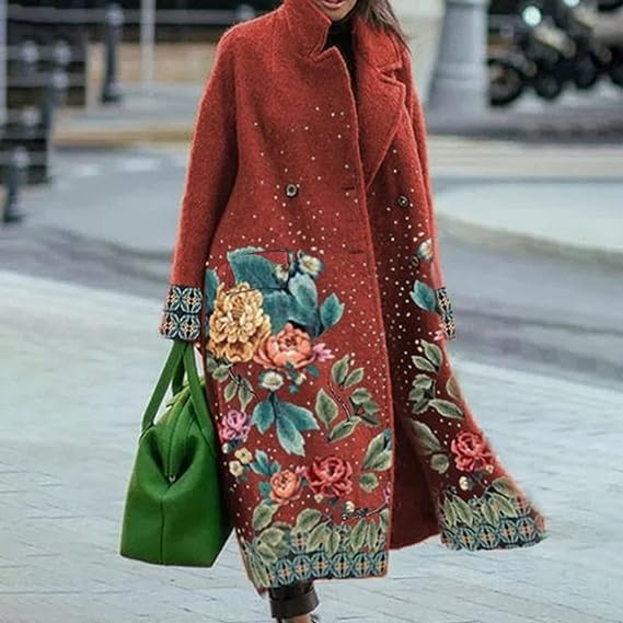 Claire – Women’s Long Coat with Lapel Collar