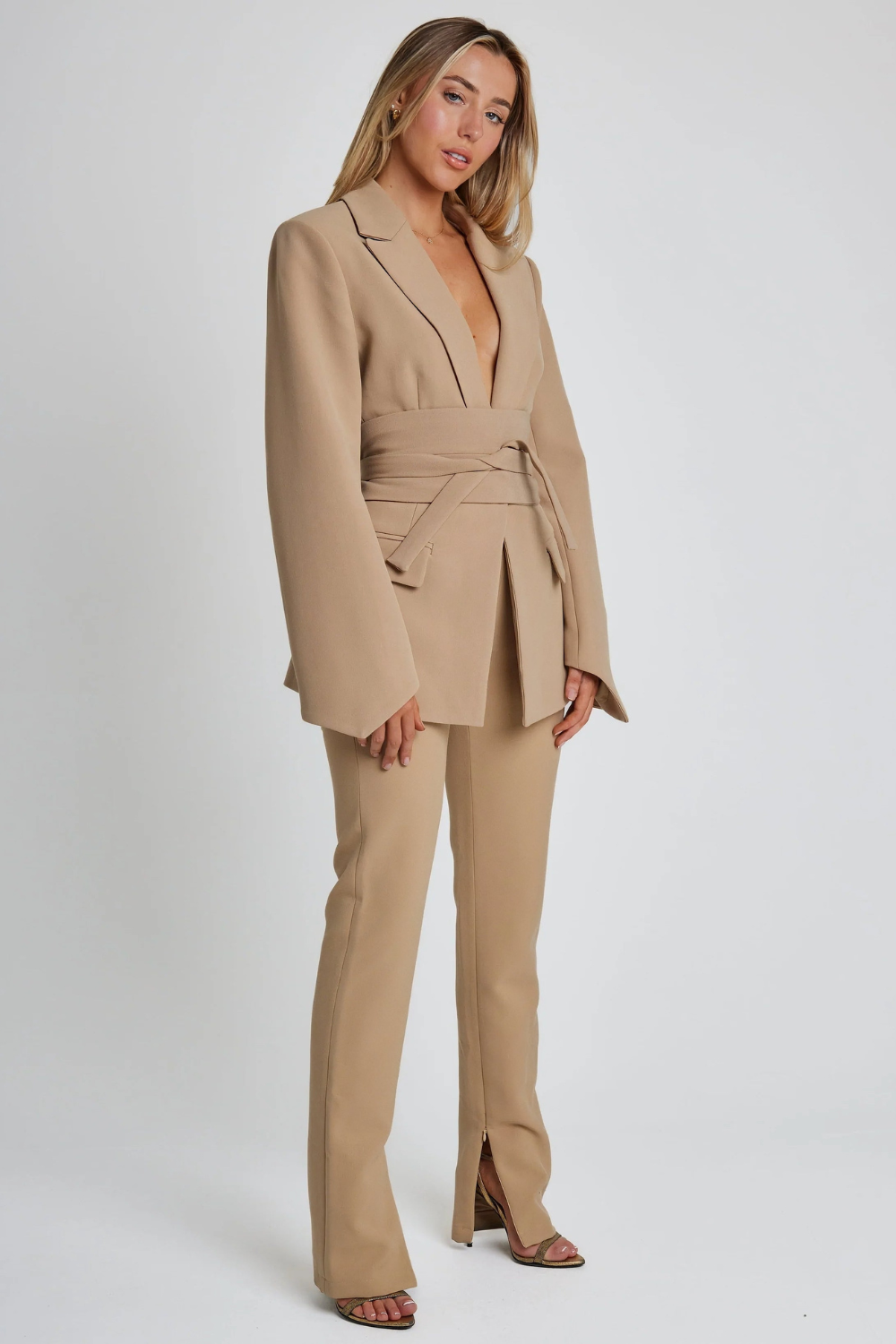 Belted Long Sleeve Blazer for Women