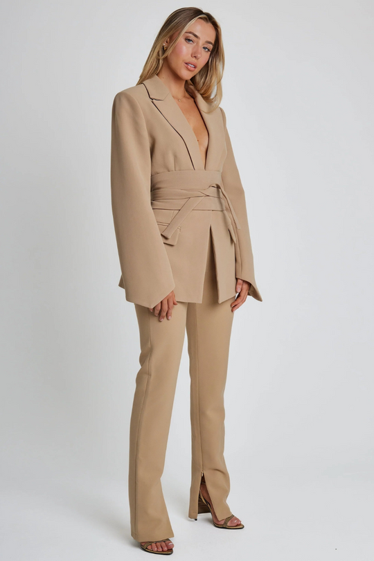 Belted Long Sleeve Blazer for Women