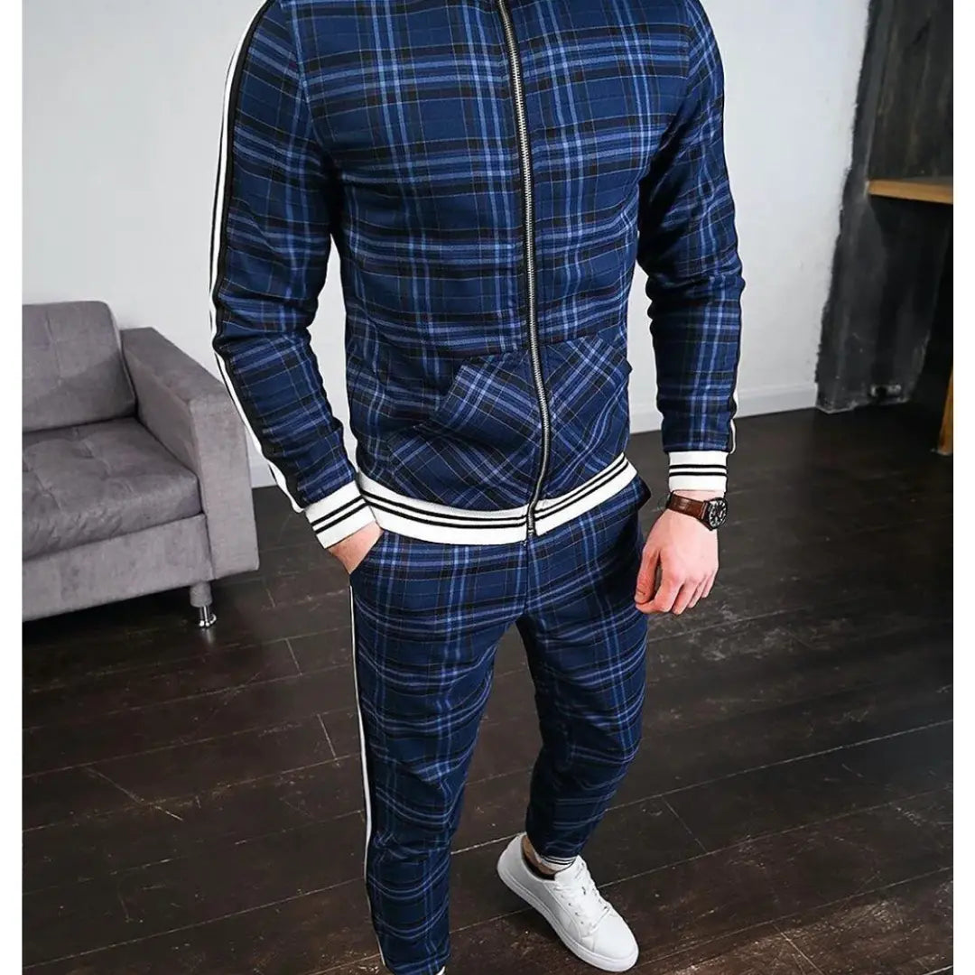 Checked Two-Piece Tracksuit Set for Men Azzoria
