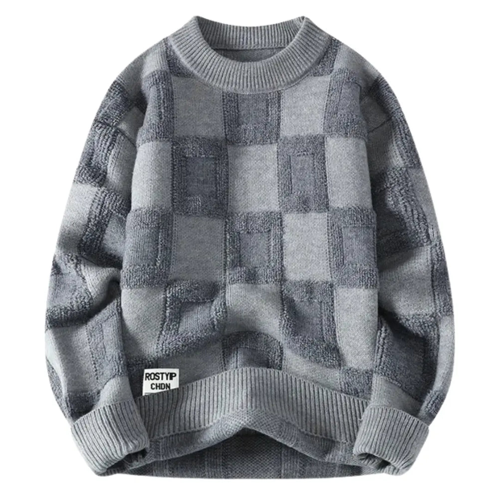 Checkered Knit Sweater for Men Azzoria