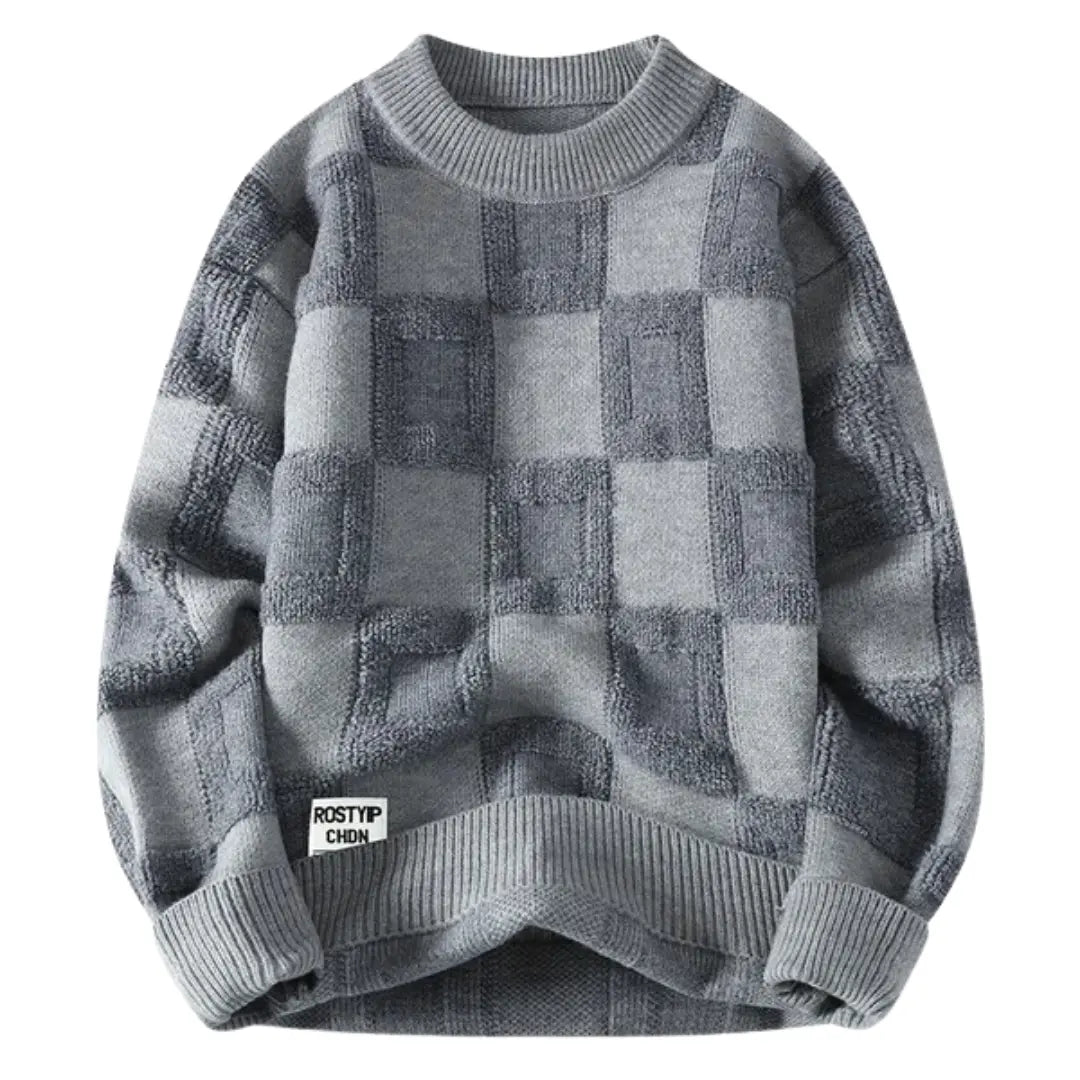 Checkered Knit Sweater for Men Azzoria