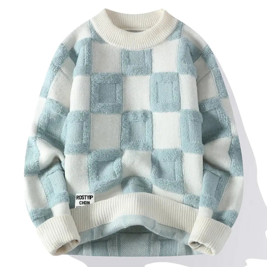 Checkered Knit Sweater for Men Azzoria