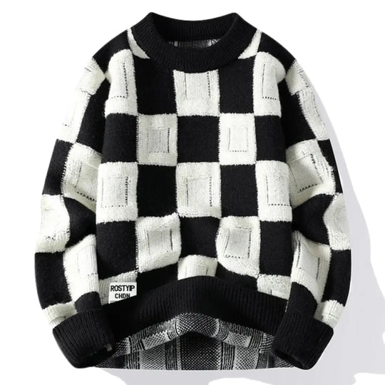 Checkered Knit Sweater for Men Azzoria