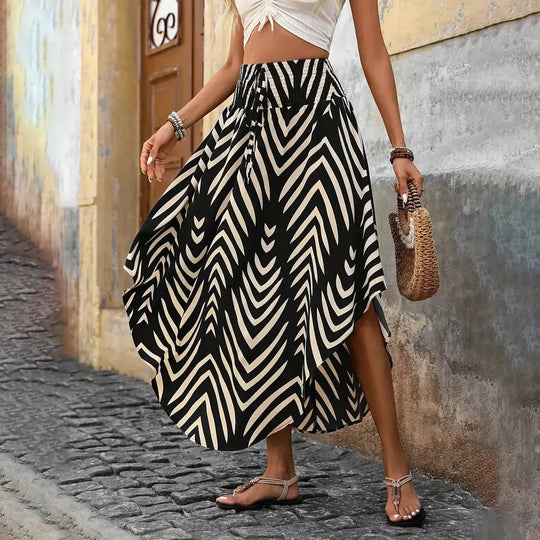 Chevron Pattern Midi Skirt for Women