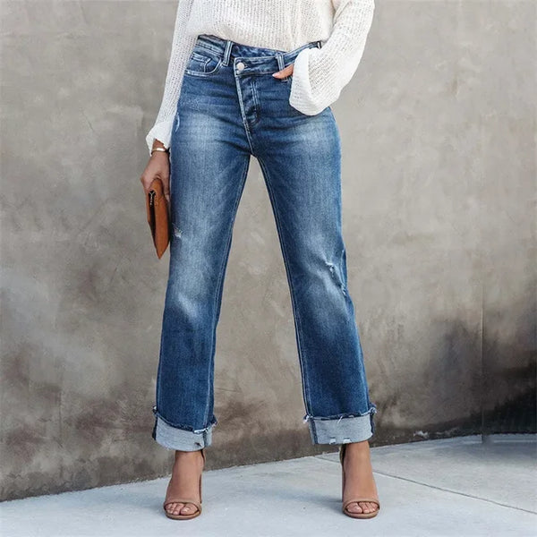 Cuffed Straight-Leg Jeans for Women
