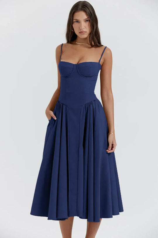 Defined Bodice Midi Dress for Women