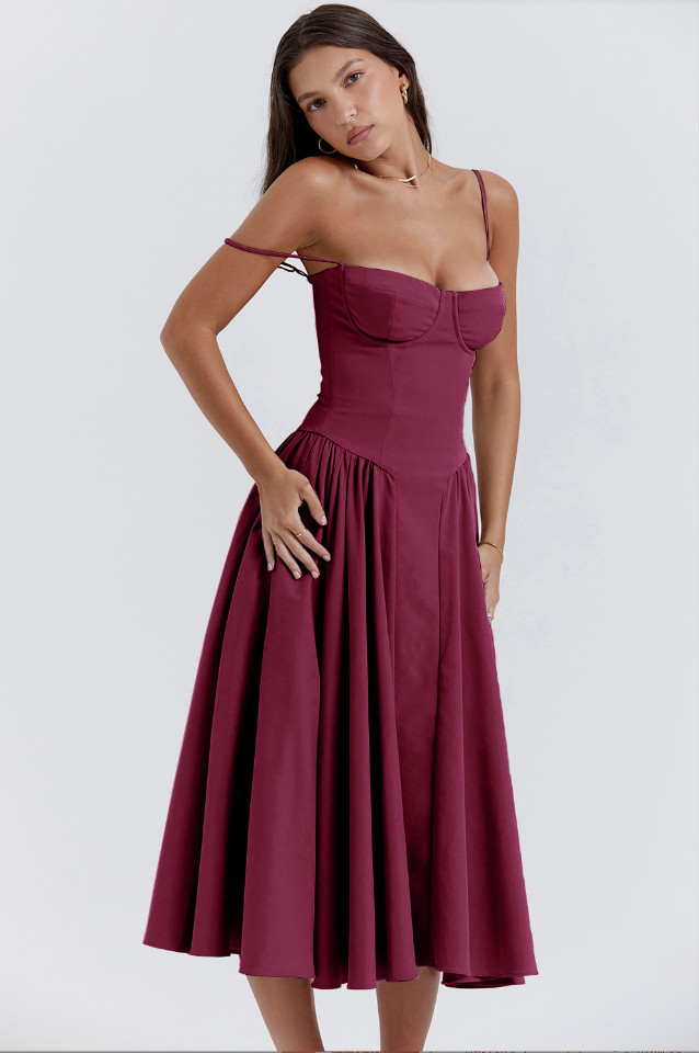 Defined Bodice Midi Dress for Women