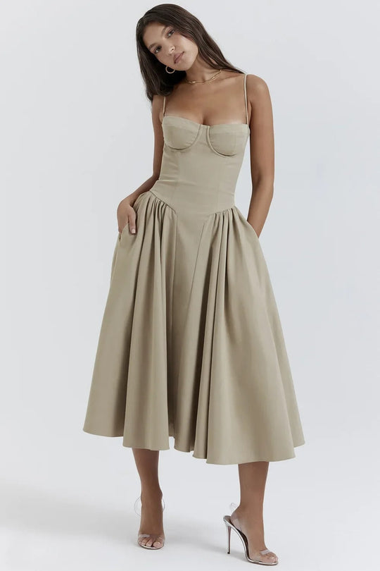 Defined Bodice Midi Dress for Women