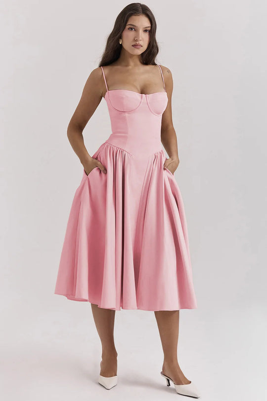Defined Bodice Midi Dress for Women