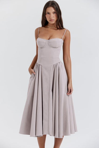 Defined Bodice Midi Dress for Women