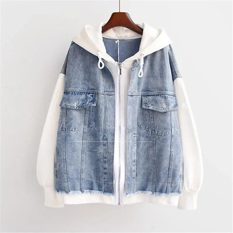 Denim Hoodie with Drawstring Hood for Women Azzoria