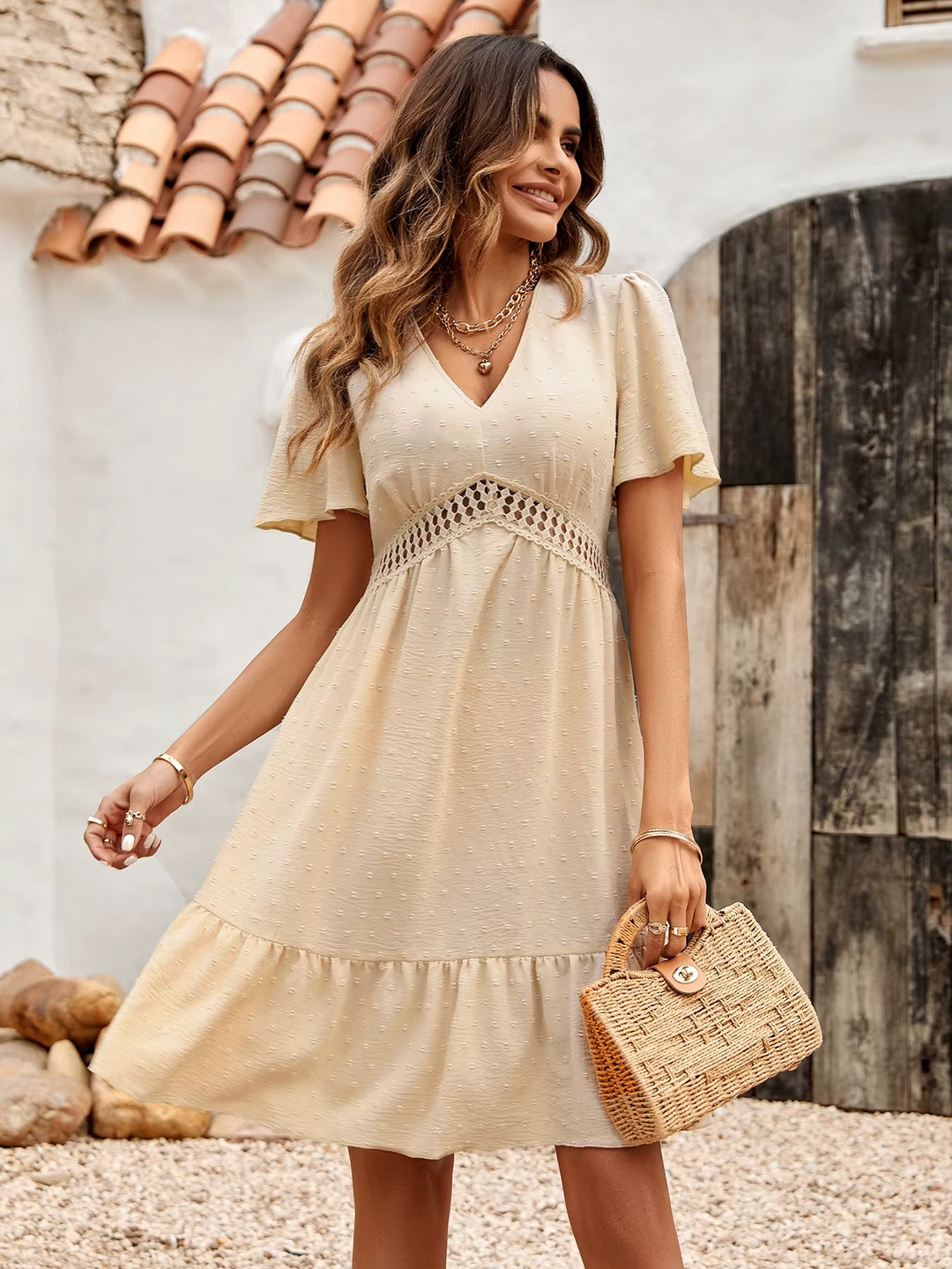 Embroidered Waist Mini Dress for Women