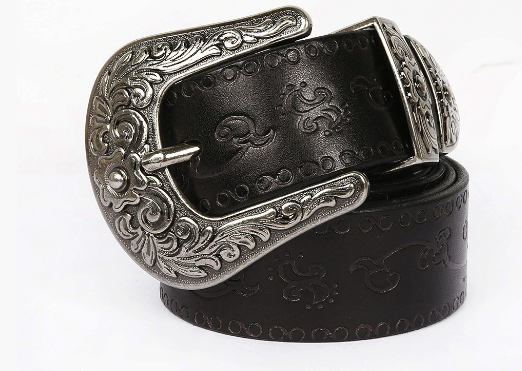 Engraved Metal Buckle Western Belt for Men