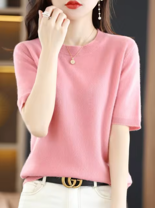 Figure-Hugging Short-Sleeve Sweater for Women