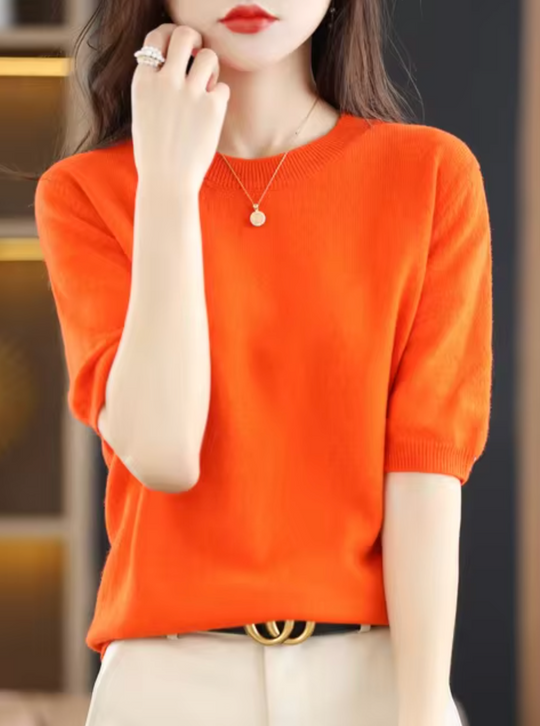 Figure-Hugging Short-Sleeve Sweater for Women