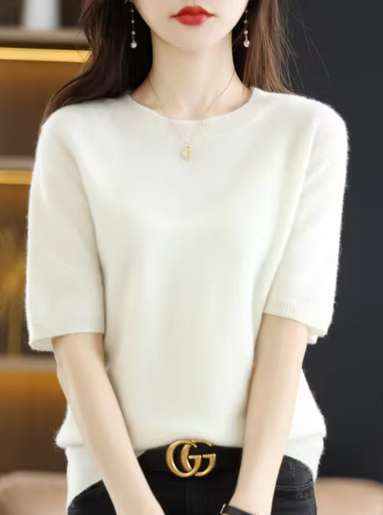 Figure-Hugging Short-Sleeve Sweater for Women