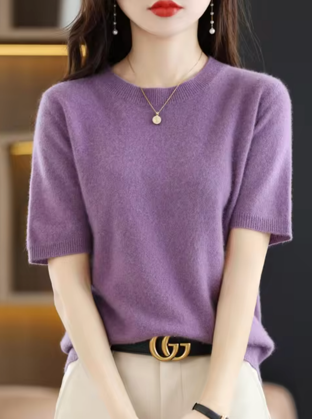 Figure-Hugging Short-Sleeve Sweater for Women