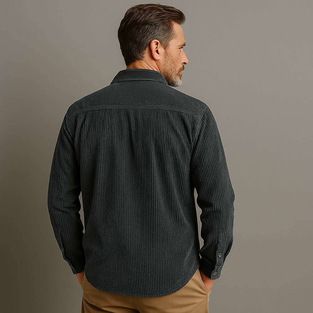 Fine-Ribbed Button-Up Shirt for Men