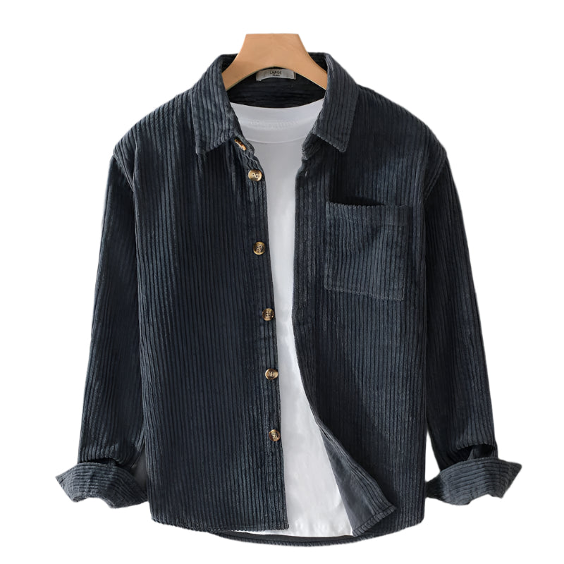 Fine-Ribbed Button-Up Shirt for Men
